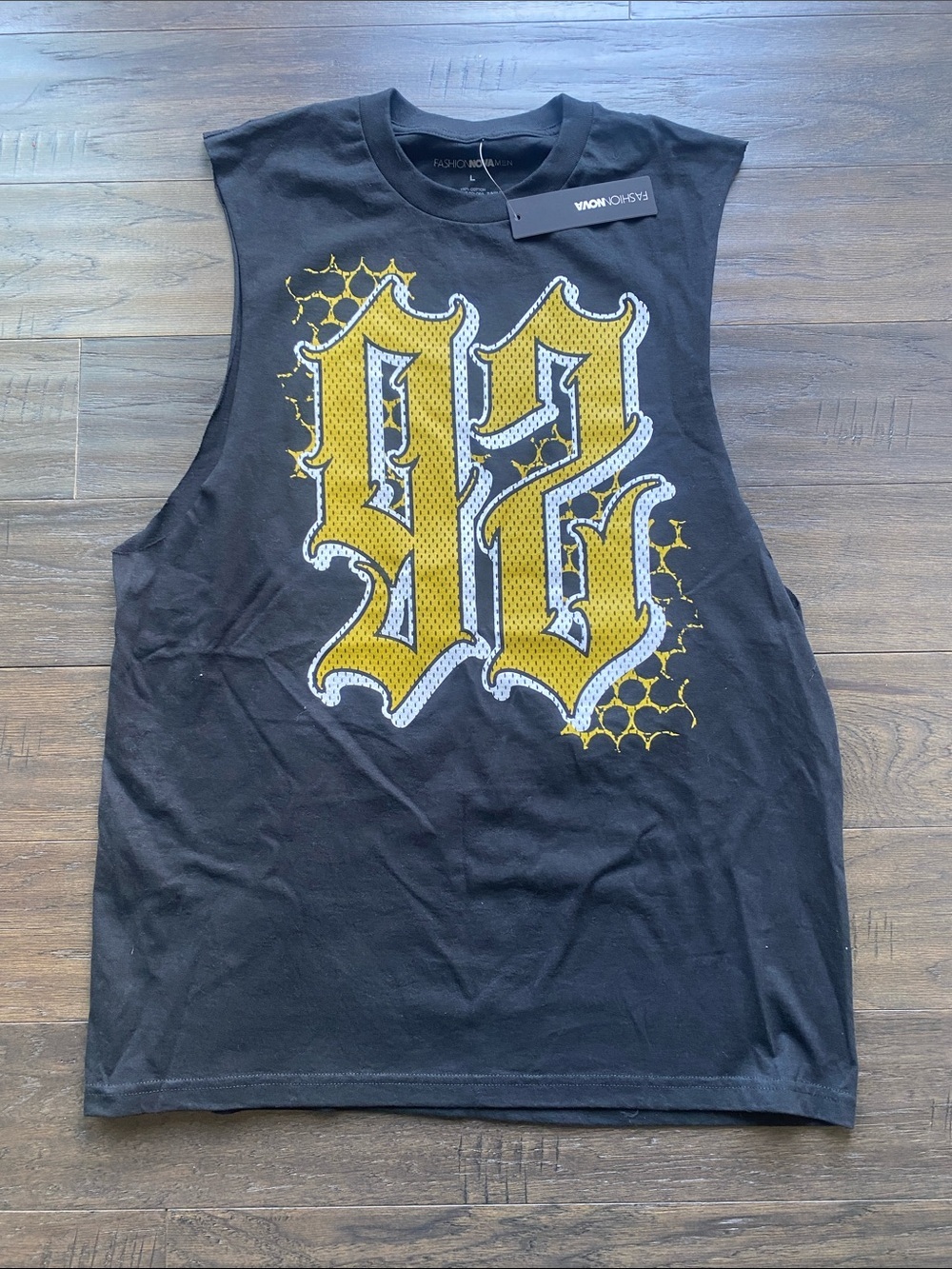 Fashion Nova Black Graphic 92 Tank Tee with Yellow Accent Mens Sz Large